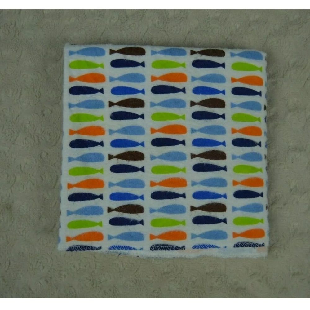 Bananafish Fish Print Baby Receiving Blanket Flannel White Blue Green Orange